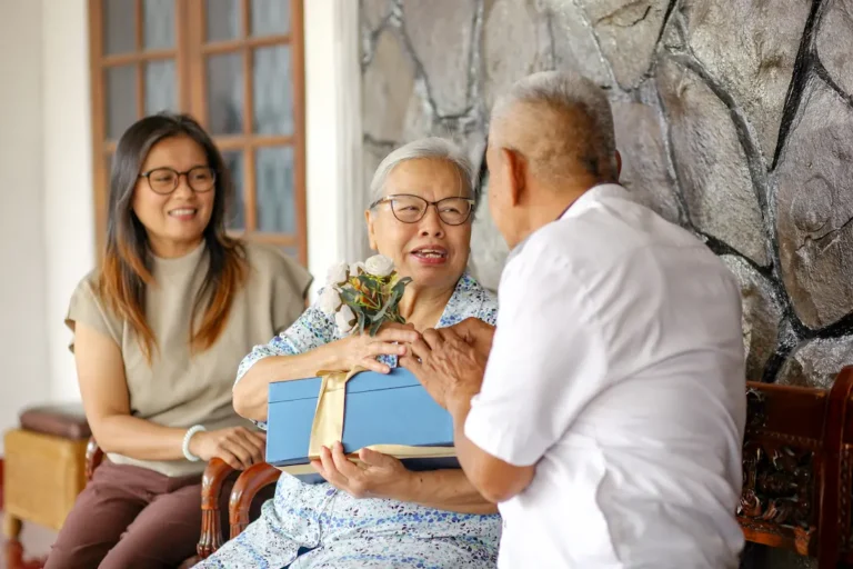 old woman with present